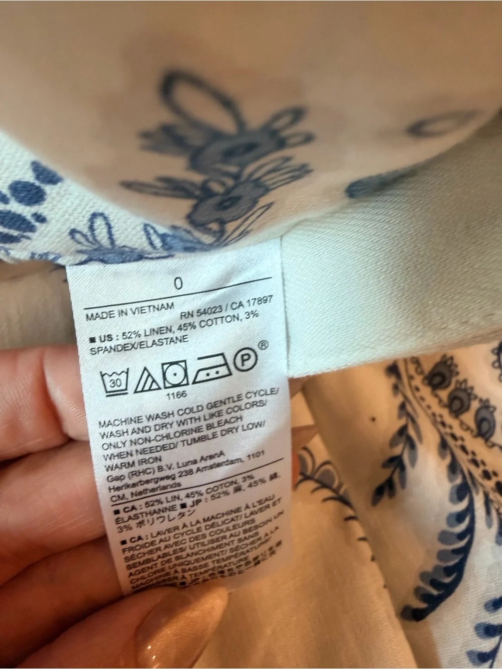 Linen Cotten blend- Wide-Leg Pants with Blue Scroll Print